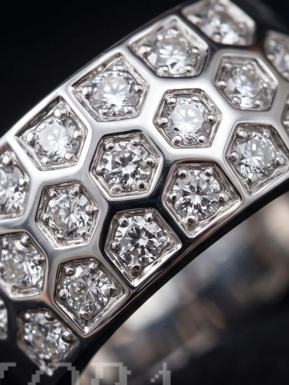Hexagon Diamond Band Sterling Silver Ring - Silver